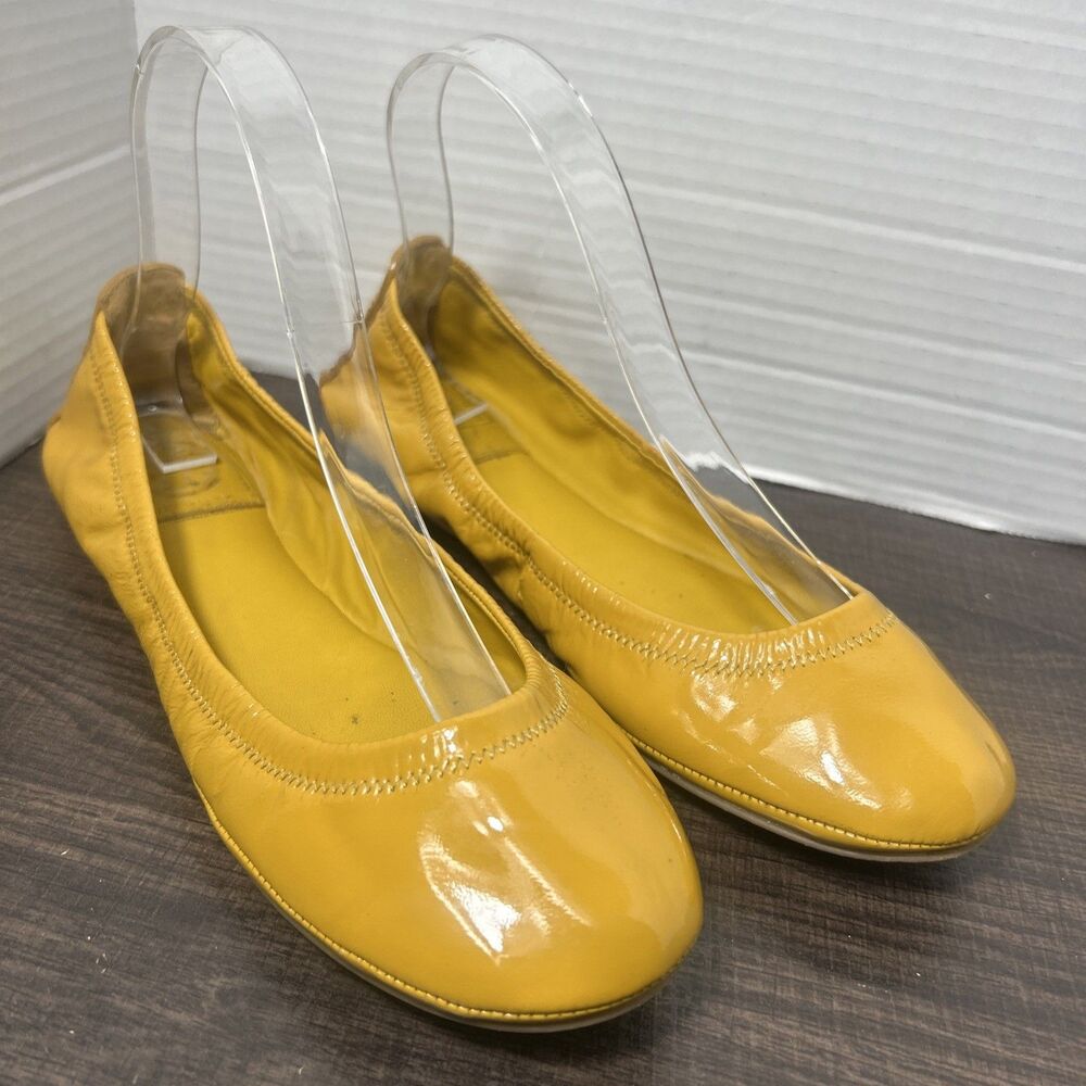 Tory Burch Womens Flats 7 Yellow Patent Leather Round Toe Ballet Boho Cottagecor